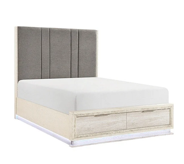Homelegance Noctis California King Platform Bed with Footboard Storage in White with Light Gray 2391K-1CK