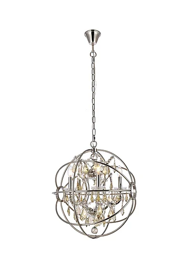 Elegant Geneva 5 Light Polished Nickel Pendant Golden Teak (Smoky) Royal Cut Crystal 1130D20PN-GT/RC