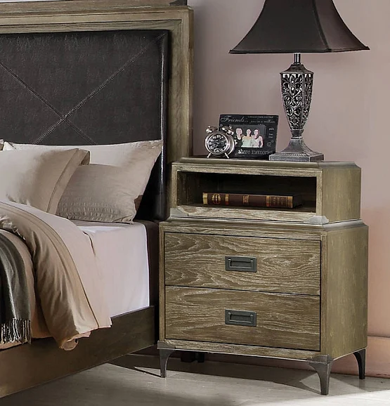 Acme Athouman 2 Drawer Nightstand with USB in Weathered Oak 23923