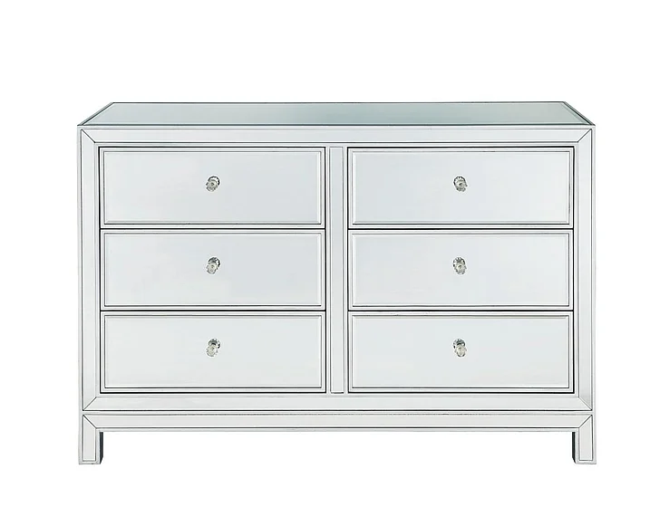 Elegant Dresser 6 Drawers 48In. W x 18In. Din. x 32In. H in Antique Silver Paint MF72017