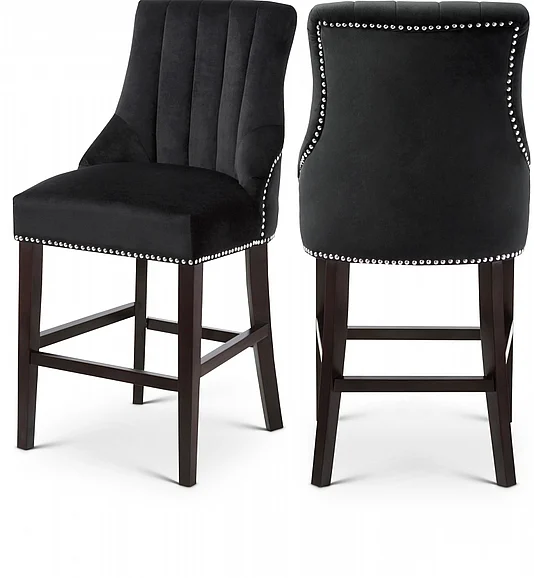 Meridian Oxford Velvet Counter Stool in Black Velvet 722Black-C