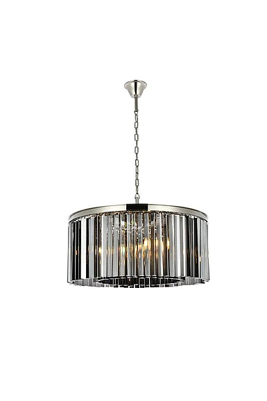 Elegant Sydney 8 Light Polished Nickel Chandelier Silver Shade (Grey) Royal Cut Crystal 1208D31PN-SS/RC