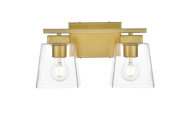 Elegant Merrick 2 Light Brass and Clear Bath Sconce LD7312W14BRA CLOSEOUT