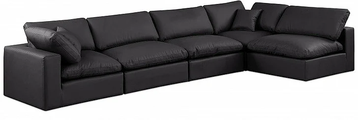 Meridian Comfy Faux Leather Sectional in Black Faux Leather 188Black-Sec5D