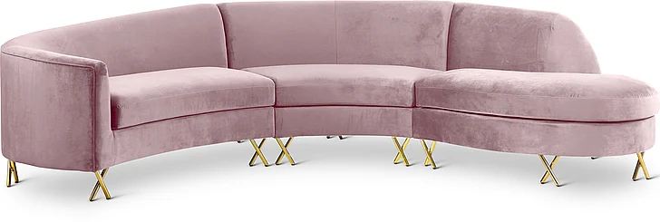 Meridian Furniture Jayden Velvet 3pc Sectional in Pink 671Pink-Sectional