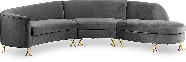 Meridian Furniture Jayden Velvet 3pc Sectional in Grey 671Grey-Sectional