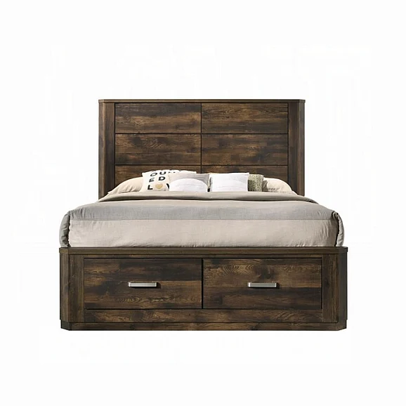 ACME Elettra Queen Bed with Storage in Rustic Walnut 24200Q
