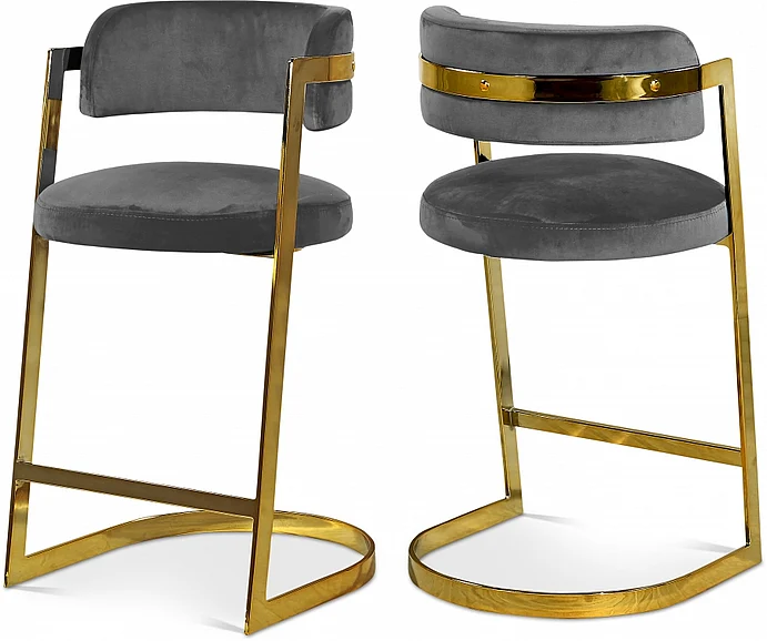 Meridian Stephanie Velvet Counter Stool in Grey Velvet 796Grey-C