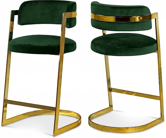 Meridian Stephanie Velvet Counter Stool in Green Velvet 796Green-C