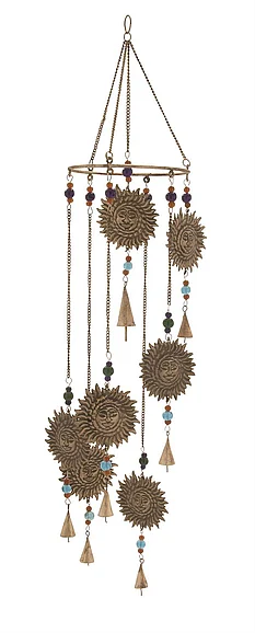 UMA Brass Metal Sun Indoor Outdoor Windchime with Beads, 7" x 7" x 36" | 24288