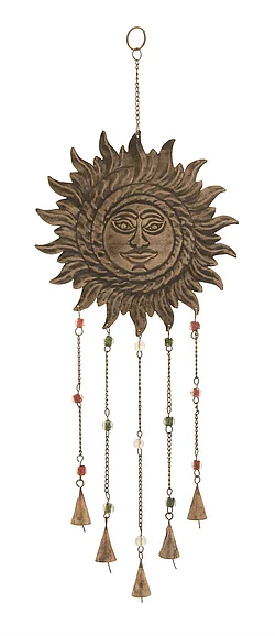 UMA Bronze Metal Sun Indoor Outdoor Windchime with Beads, 9" x 1" x 25" | 24291 CLOSEOUT