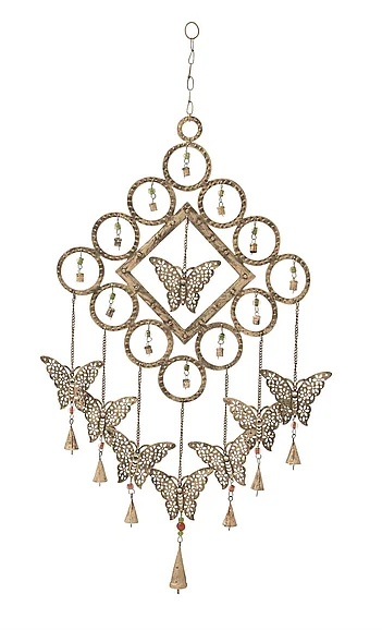 UMA Brass Metal Butterfly Indoor Outdoor Windchime with Beads and Cone Bells, 15" x 1" x 36" | 24296 CLOSEOUT