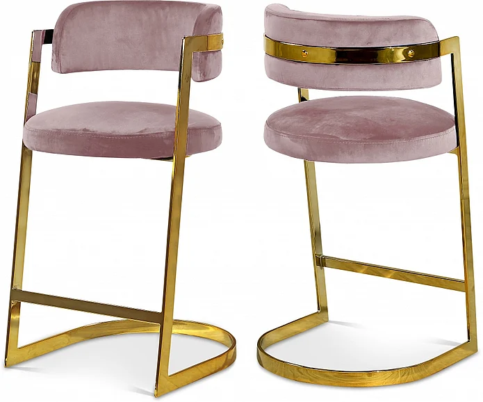 Meridian Stephanie Velvet Counter Stool in Pink Velvet 796Pink-C