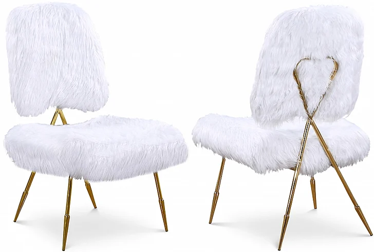 Meridian Magnolia Faux Fur Accent Chair in White Faux Fur 577White