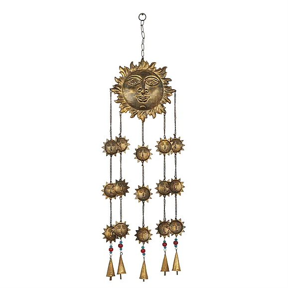 UMA Brass Metal Sun Indoor Outdoor Windchime with Beads, 9" x 1" x 37" | 24318