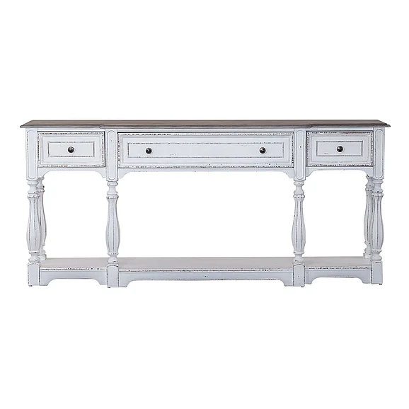 Liberty Furniture Magnolia Manor 72 Inch Hall Console Table in Antique White Base w/ Weathered Bark Tops 244-AT2002