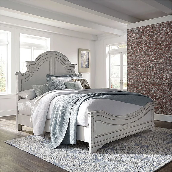 Liberty Magnolia Manor Queen Panel Bed in Antique White 244-BR-QPB