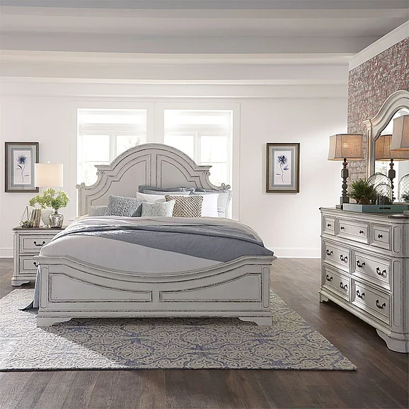 Liberty Magnolia Manor 4pc Panel Bedroom Set in Antique White