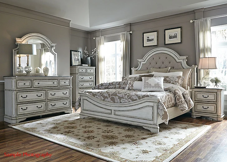 Liberty Magnolia Manor 4-Piece Upholstered Bedroom Set in Antique White