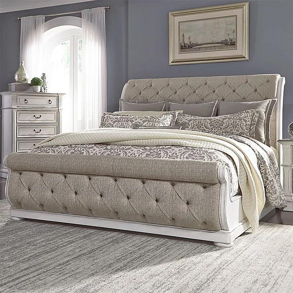 Liberty Magnolia Manor King Upholstered Sleigh Bed in Antique White 244-BR-KUSL