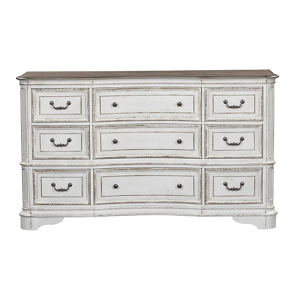 Liberty Magnolia Manor Leg 9 Drawer Dresser in Antique White 244-BR34