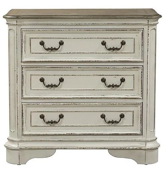 Liberty Magnolia Manor 3 Drawer Bedside Chest in Antique White 244-BR64