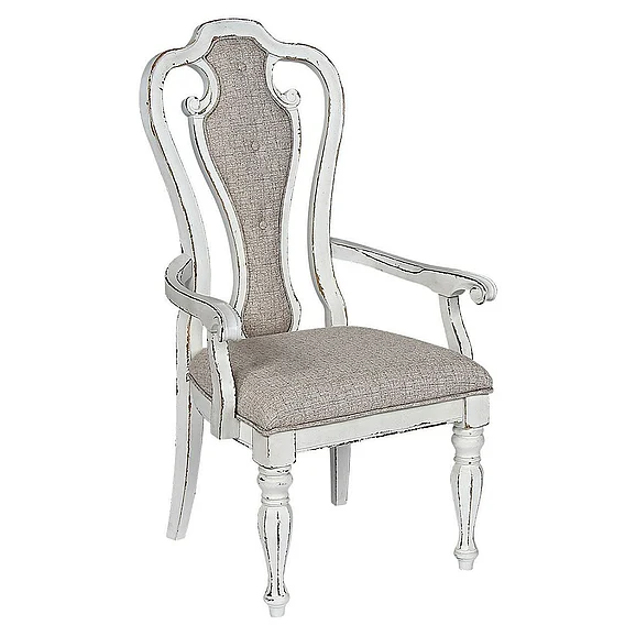 Liberty Furniture Magnolia Manor Upholstered Splat Back Arm Chair in Antique White (Set of 2)
