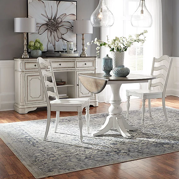 Liberty Furniture Magnolia Manor 3pc Drop Leaf Table Dining Set in Antique White