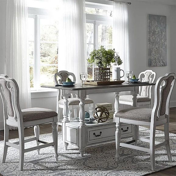 Liberty Furniture Magnolia Manor 5pc Gathering Height Set in Antique White
