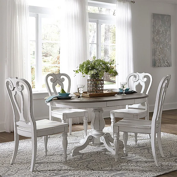 Liberty Furniture Magnolia Manor 5pc Round/Oval Pedestal Dining Set in Antique White
