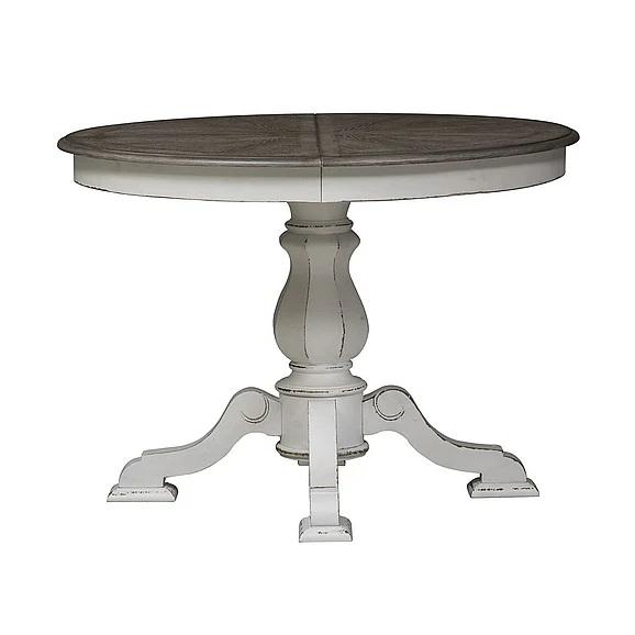 Liberty Furniture Magnolia Manor Round/Oval Pedestal Table in Antique White 244-DR-PED