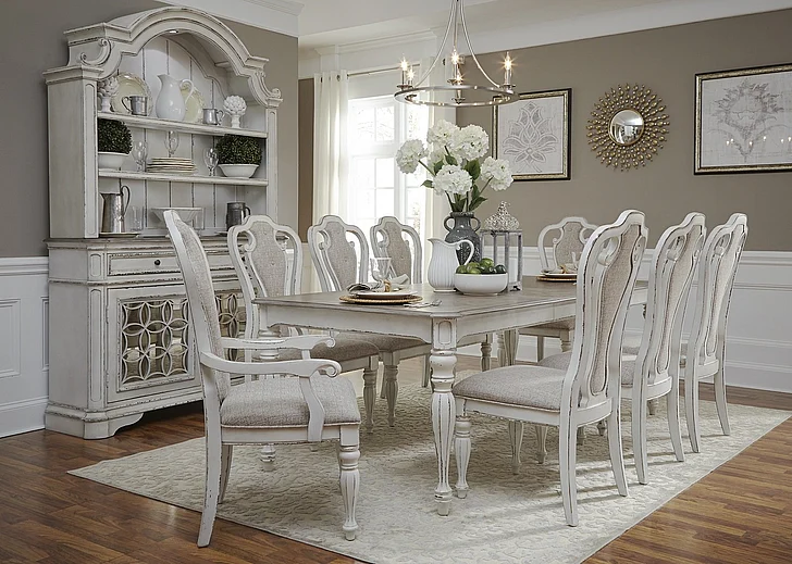 Liberty Furniture Magnolia Manor 7pc with 1 Leaf Rectangular Leg Dining Set in Antique White