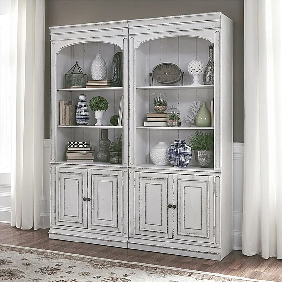 Liberty Magnolia Manor 2Pc Bunching Bookcase in Antique White 244-HO201