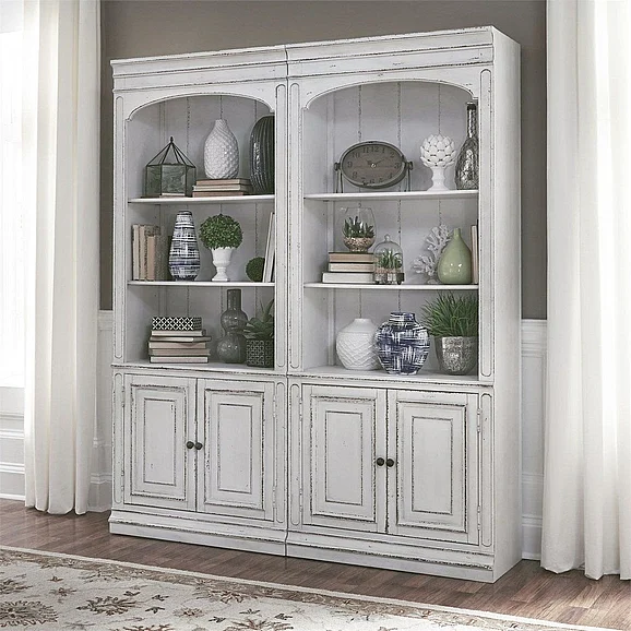 Liberty Magnolia Manor 2pc Bunching Bookcase in Antique White 244-HO201