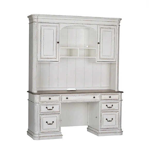 Liberty Magnolia Manor Credenza with Hutch in Antique White 244-HOJ-CHS