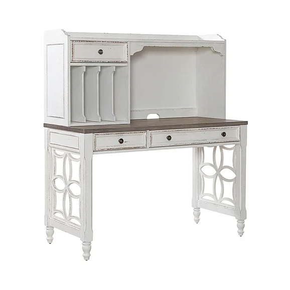 Liberty Furniture Magnolia Manor L Writing Desk w/ Hutch in Antique White 244-HO112L;244-HO140