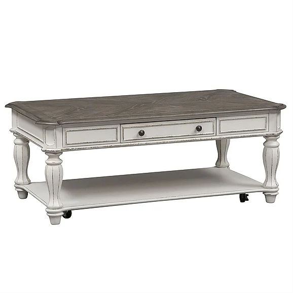 Liberty Magnolia Manor Rectangular Cocktail Table in Antique White 244-OT1010