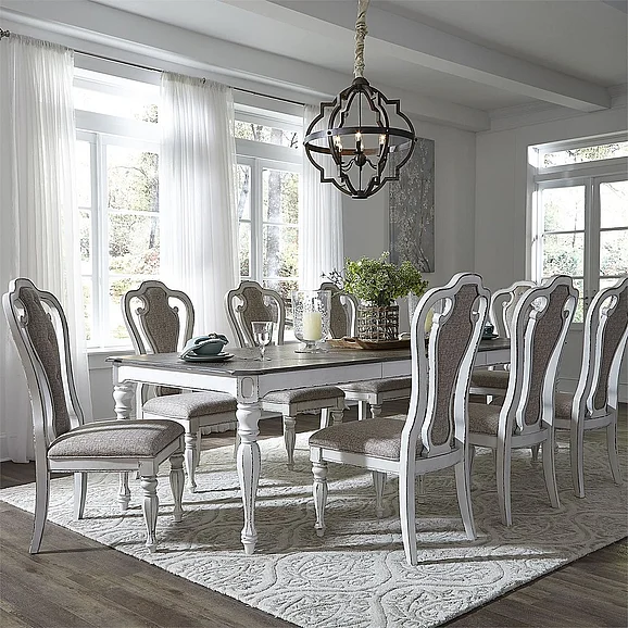 Liberty Furniture Magnolia Manor 7pc with 2 Leaves Rectangular Leg Dining Set in Antique White