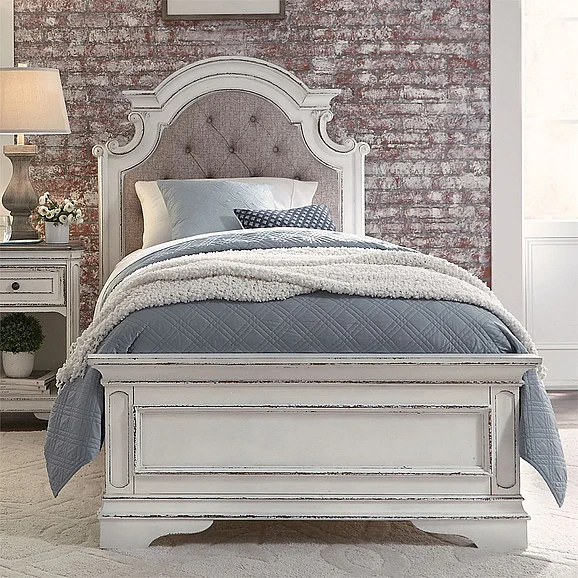 Liberty Magnolia Manor Twin Upholstered Bed in Antique White 244-YBR-TUB