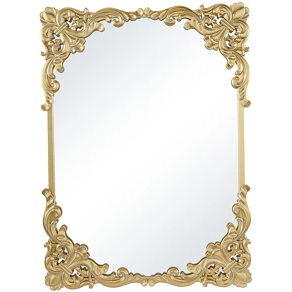 UMA Gold Metal Floral Ornate Baroque Room Wall Mirror with Distressed Details, 30" x 2" x 41" | 24459