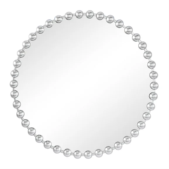 UMA CosmoLiving by Cosmopolitan Silver Metal Room Wall Mirror with Beaded Detailing, 36" x 2" x 36" | 24473