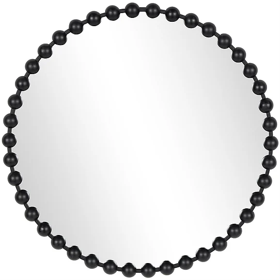 UMA CosmoLiving by Cosmopolitan Dark Gray Metal Room Wall Mirror with Beaded Detailing, 36" x 2" x 36" | 24474