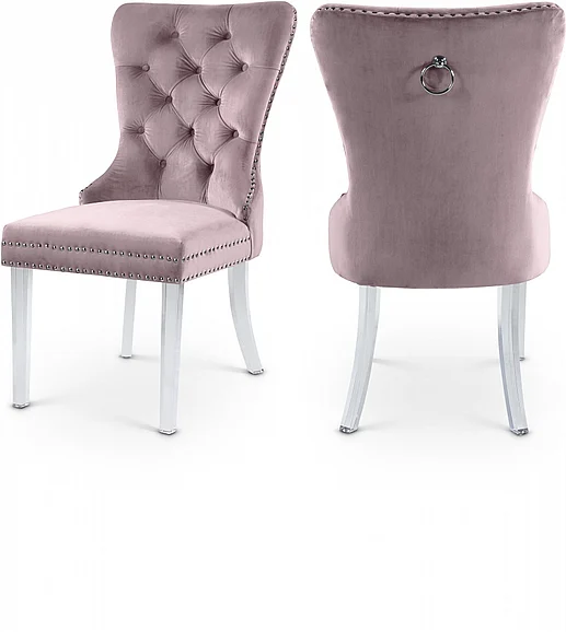 Meridian Miley Velvet Dining Chair with Acrylic Legs in Pink Velvet 746Pink-C