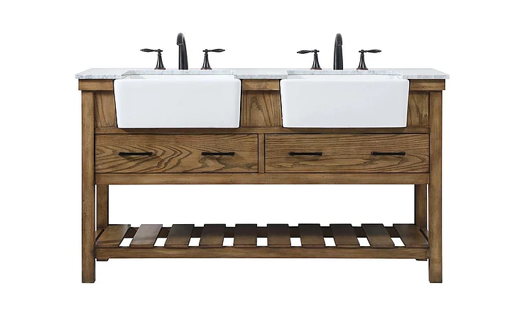 Elegant 60 In. Double Bathroom Vanity in Driftwood VF60160DDW