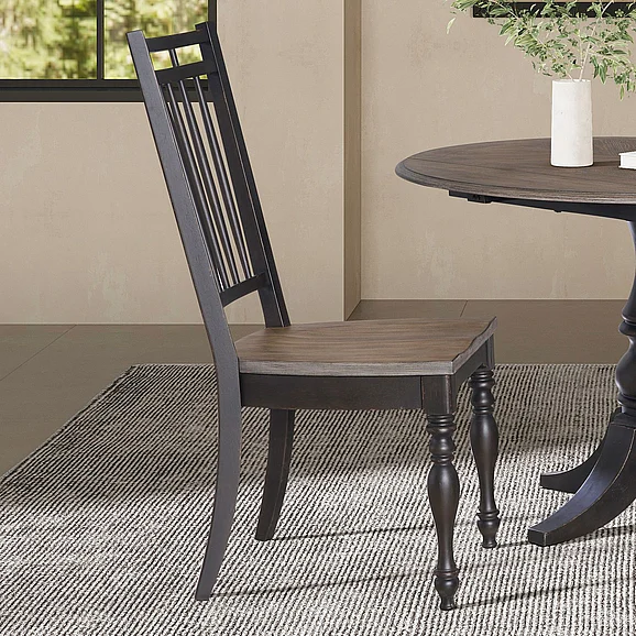 Liberty Furniture Magnolia Manor Spindle Back Side Chair (RTA) in Weathered Bark & Antique Black 244B-C4000S