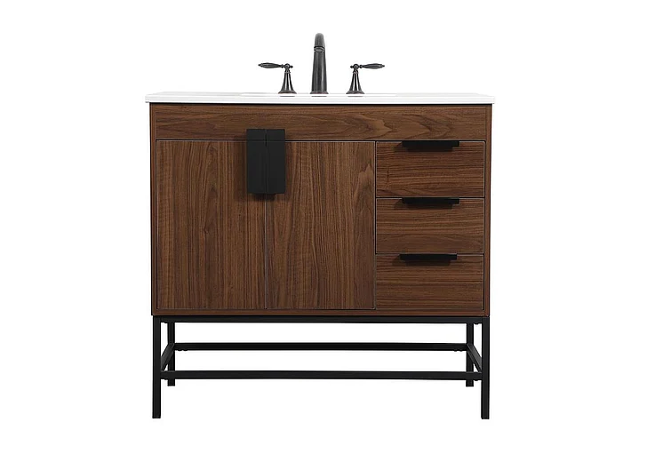 Elegant 36 In. Single Bathroom Vanity in Walnut VF48836MWT CLOSEOUT
