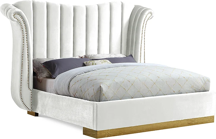 Meridian Flora Velvet King Bed in White Velvet FloraWhite-K