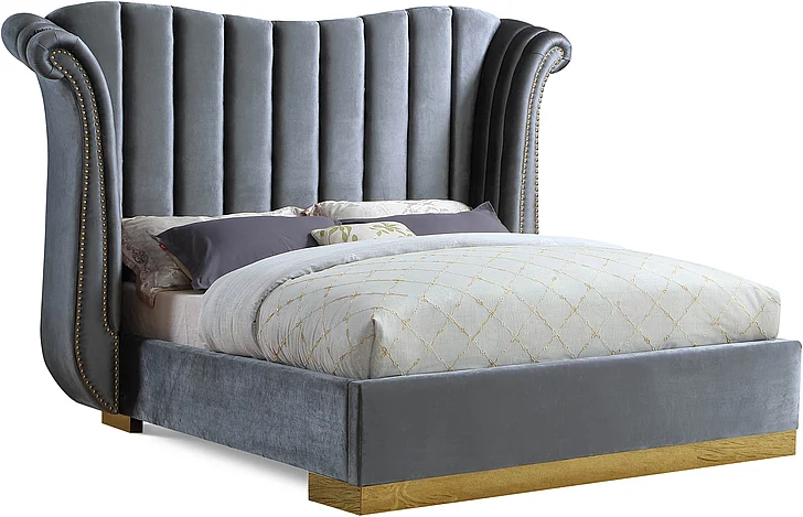 Meridian Flora Velvet Queen Bed in Grey Velvet FloraGrey-Q