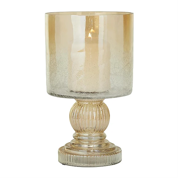 UMA Brown Glass Handmade Turned Style Pillar Room Hurricane Lamp with Faux Mercury Glass Finish, 6 x 6 x 11 | 24627