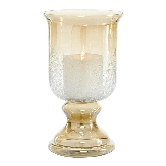 UMA Brown Glass Handmade Turned Style Pillar Room Hurricane Lamp with Smoked Glass Finish, 8" x 8" x 14" | 24674